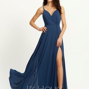 JJ’s House A-Line V-neck Floor-Length Chiffon Bridesmaid Dress With Split Front